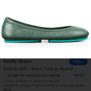 TIEKS Pacific Green Ballet Flats. Size 7 BNIB